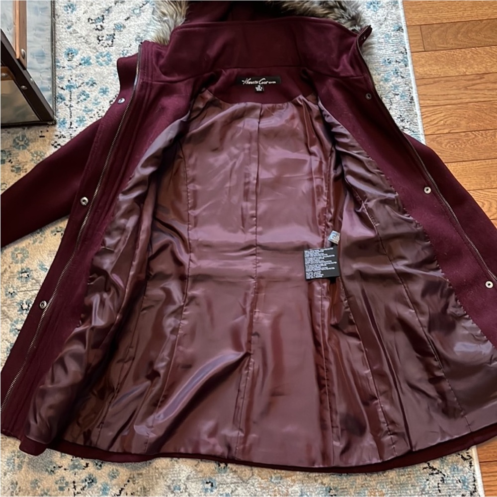 Kenneth Cole Wool Coat with Detachable Faux Fur Trim Hood - Picture 11 of 16